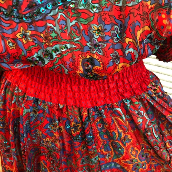 Diane Freis Red Holiday Dress Paisley Rich Gypsy Bohemian Style -Xmas OSFM - Picture 7 of 13